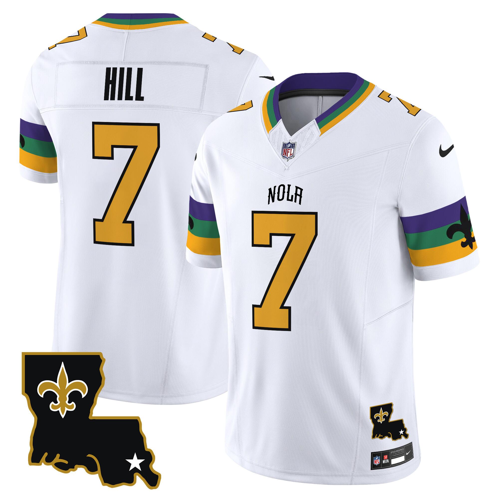 Men's New Orleans Saints #7 Taysom Hill White 2024 F.U.S.E. Vapor Limited Stitched Jersey Men's New Orleans Saints #7 Taysom Hill White 2024 F.U.S.E. Vapor Limited Stitched Jersey